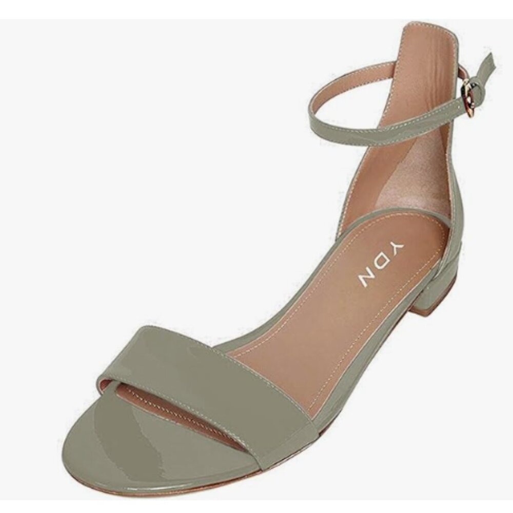 YDN Sage Green Block Low Heel Sandals Open Toe Ankle Strap Walking Dress Shoes